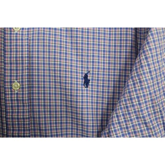 Polo Ralph Lauren Button Shirt Men Large Classic Fit Check Long Sleeve Blue Pink - Picture 4 of 7